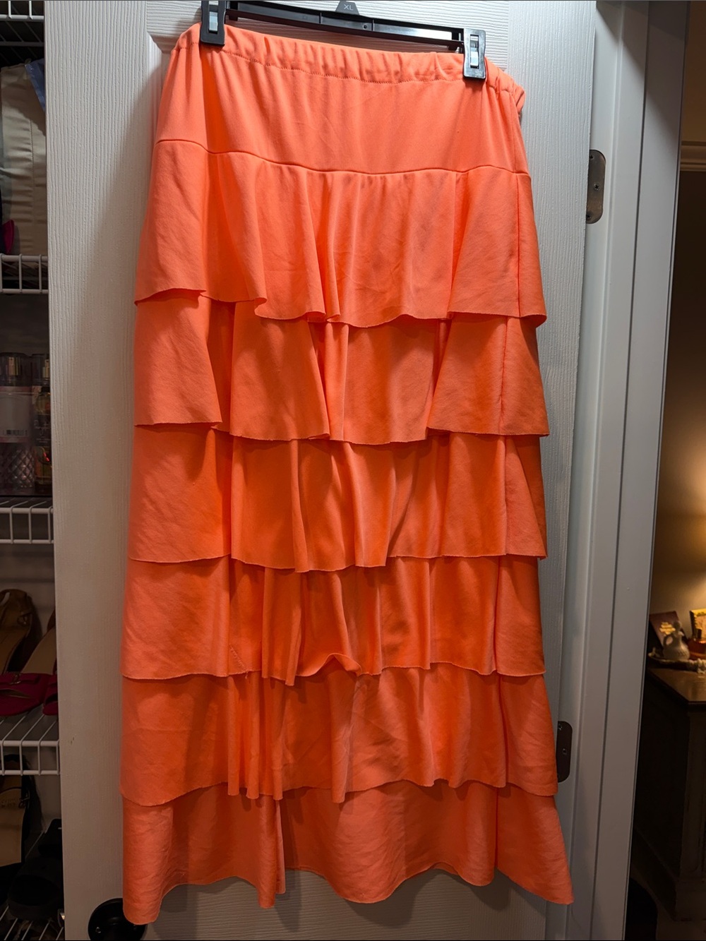 Tiered Ruffle Maxi Skirt - peachy/orange